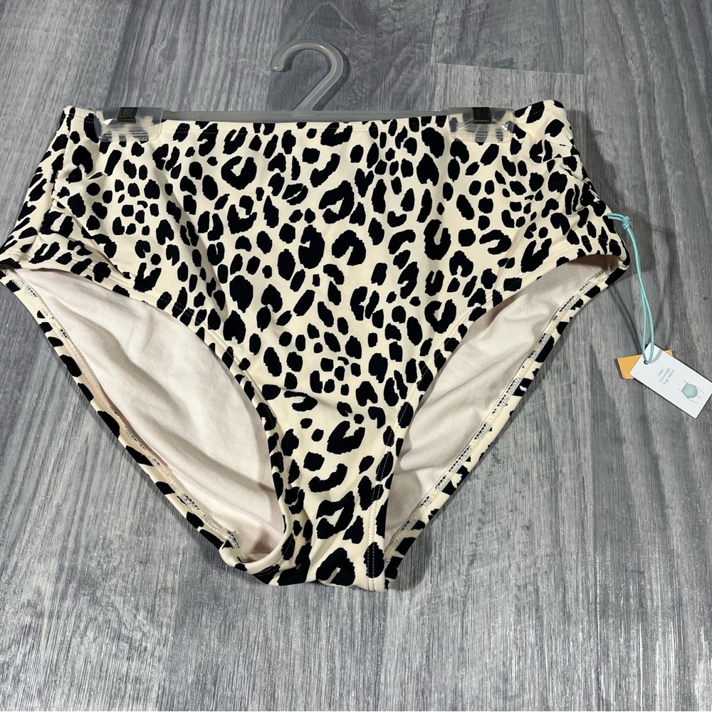 Kona Sol Leopard Print High-Waisted Bikini Bottoms; NEW
